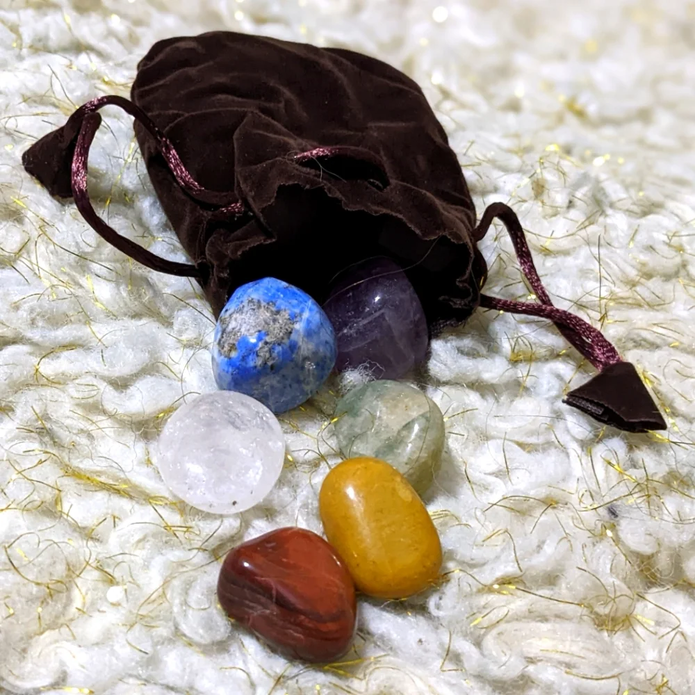 Polished Gemstone Starter Kit Velvet Pouch Rocks Geology Quartz Jasper Lazuli - Picture 8 of 8